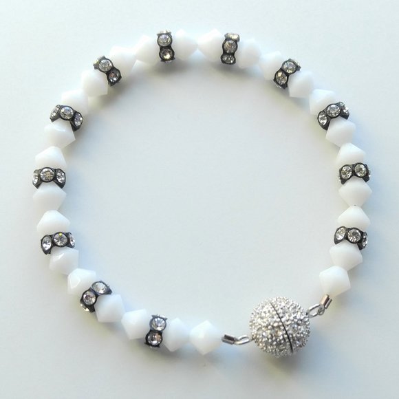 Saturnine Sparkle Jewelry - Handmade Swarovski White Alabaster Beaded Bracelet